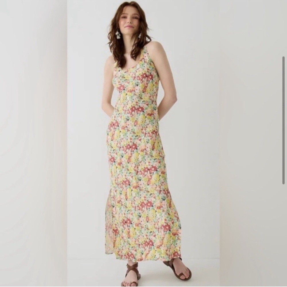 New J. Crew Alicia Cupro-blend Racerback Slip Dress In Painterly Floral Size 6 - Picture 2 of 8